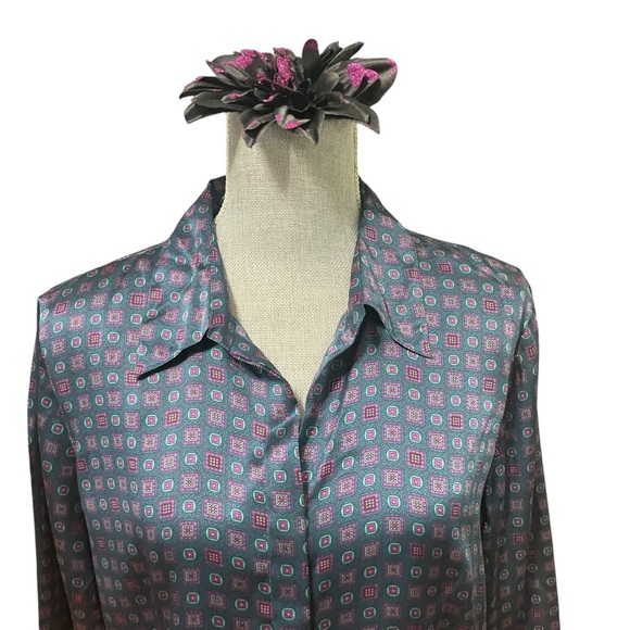 Alfani 100% Silk Blouse Women’s Size 16 Geometric Print Button Down Long Sleeve - Picture 4 of 10
